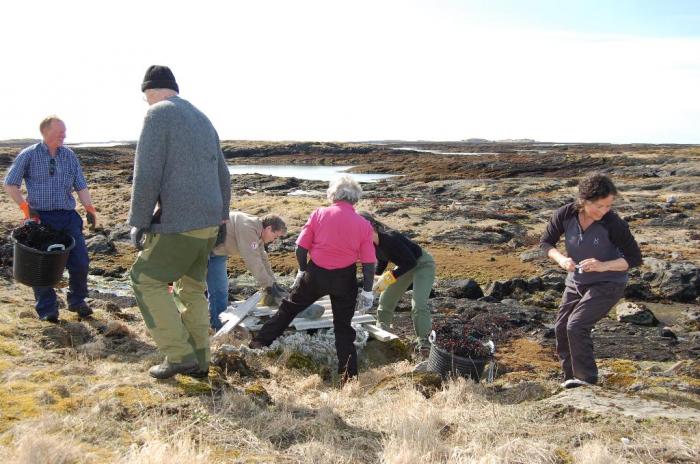 Gammel tang tas ut av husene. Robert, Mathias,Ragnhild,Johanna, Grete og Kyle